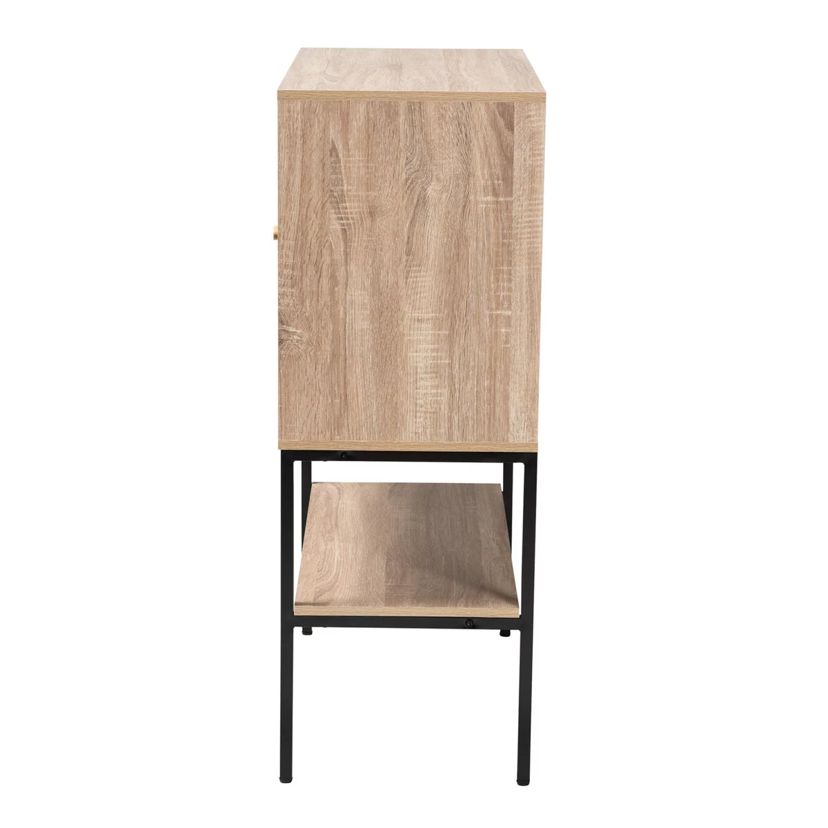 Natural Brown Wood and Black Metal 2-Door Sideboard E4192