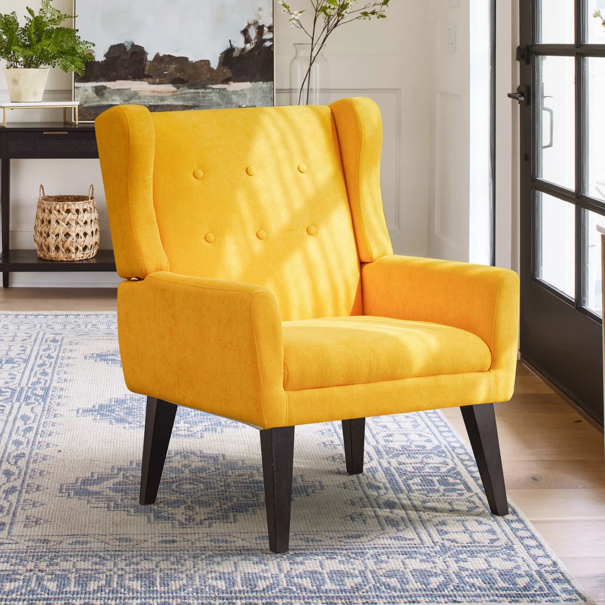 Yellow Tufted Fabric Accent Chair Z926026